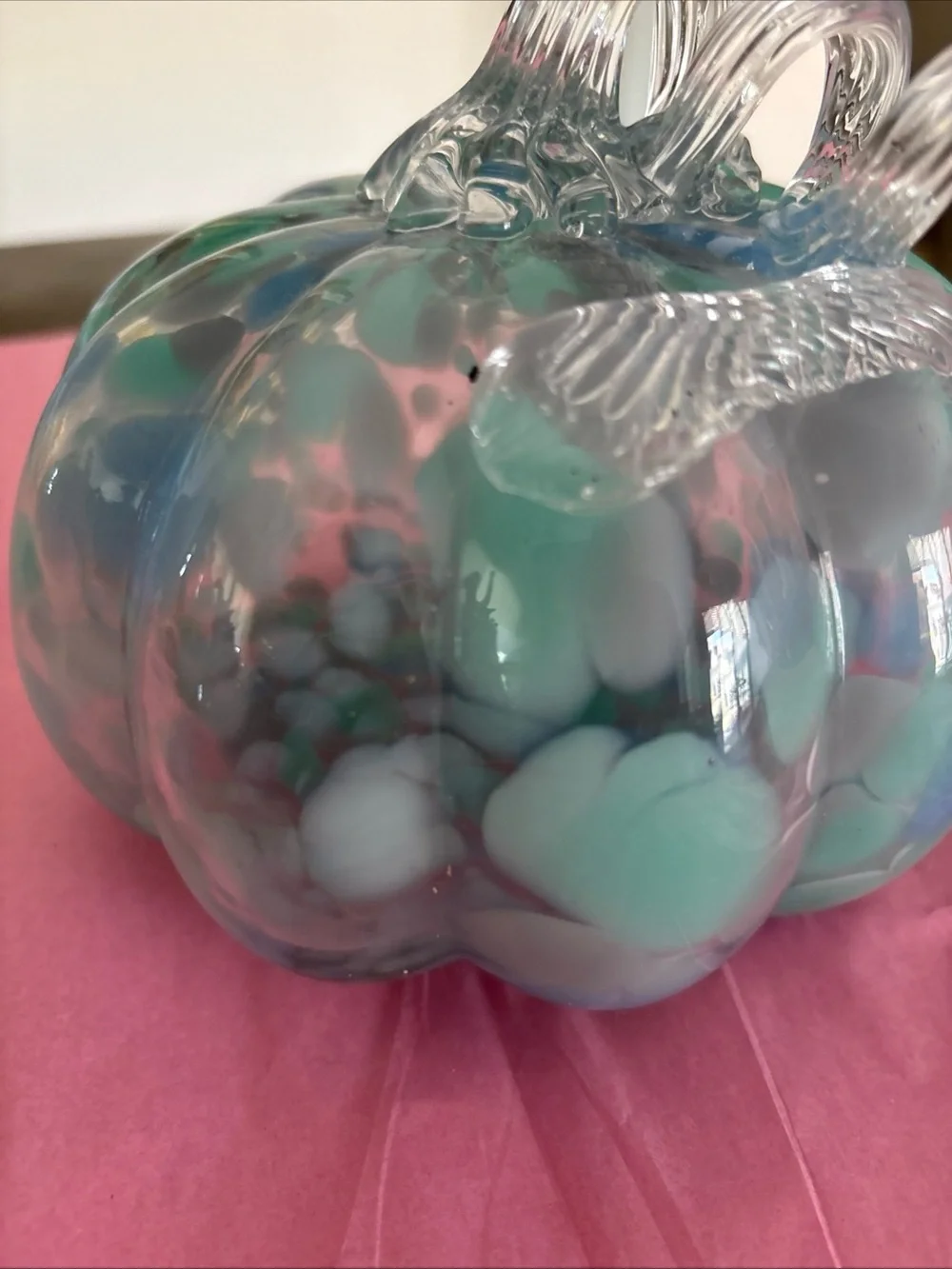 Handblown Glass Clear With Blue Spots  Pumpkin